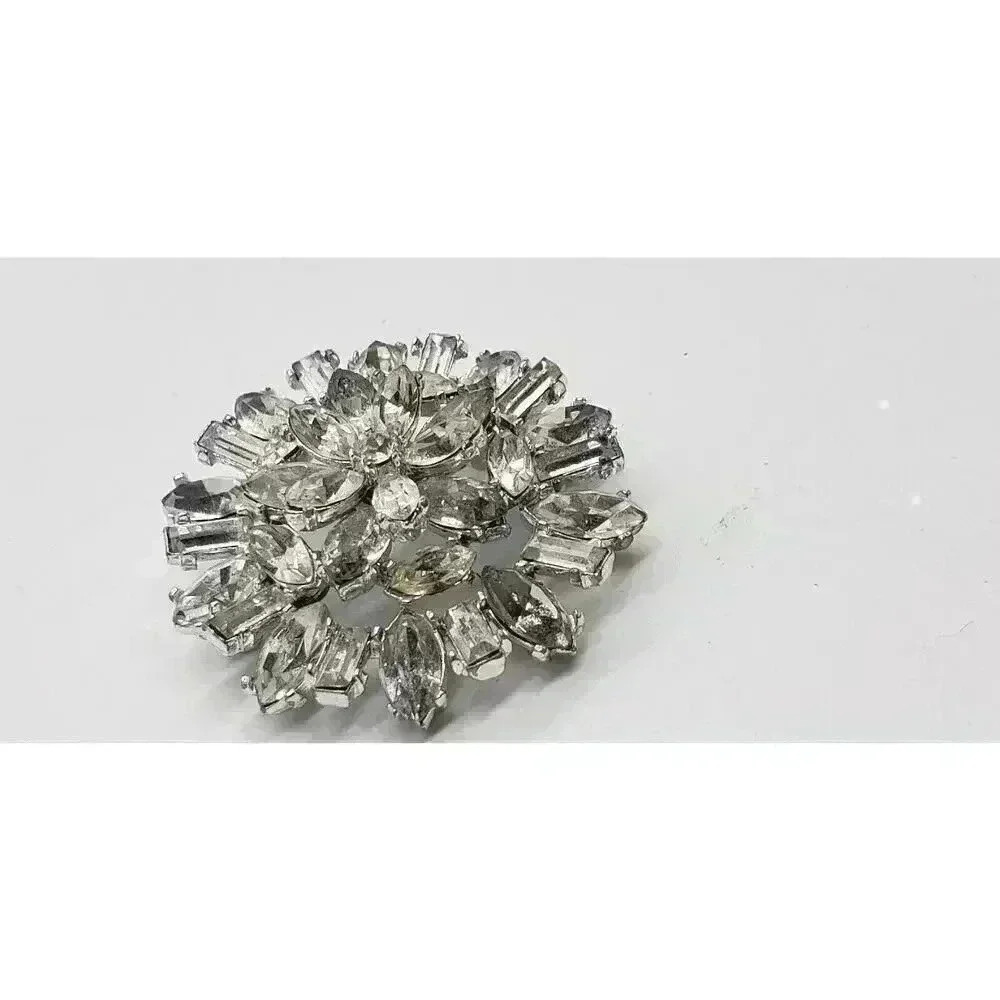 Vintage Brooch Rhinestone Rhodium Plate Austria Statement layered - Picture 8 of 11